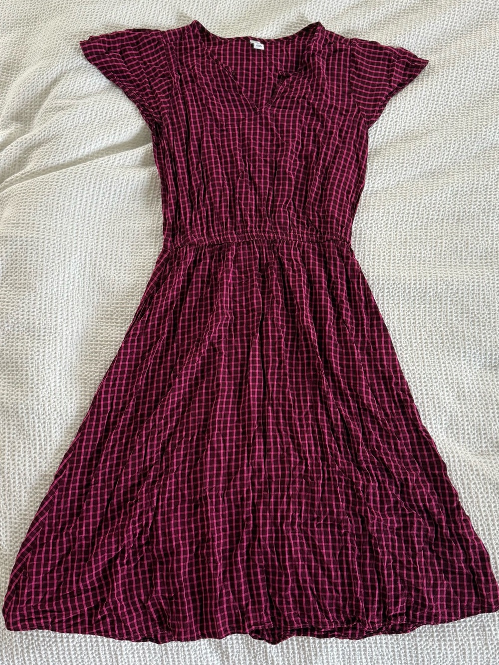 Old Navy Burgundy Checked knee length Dress
